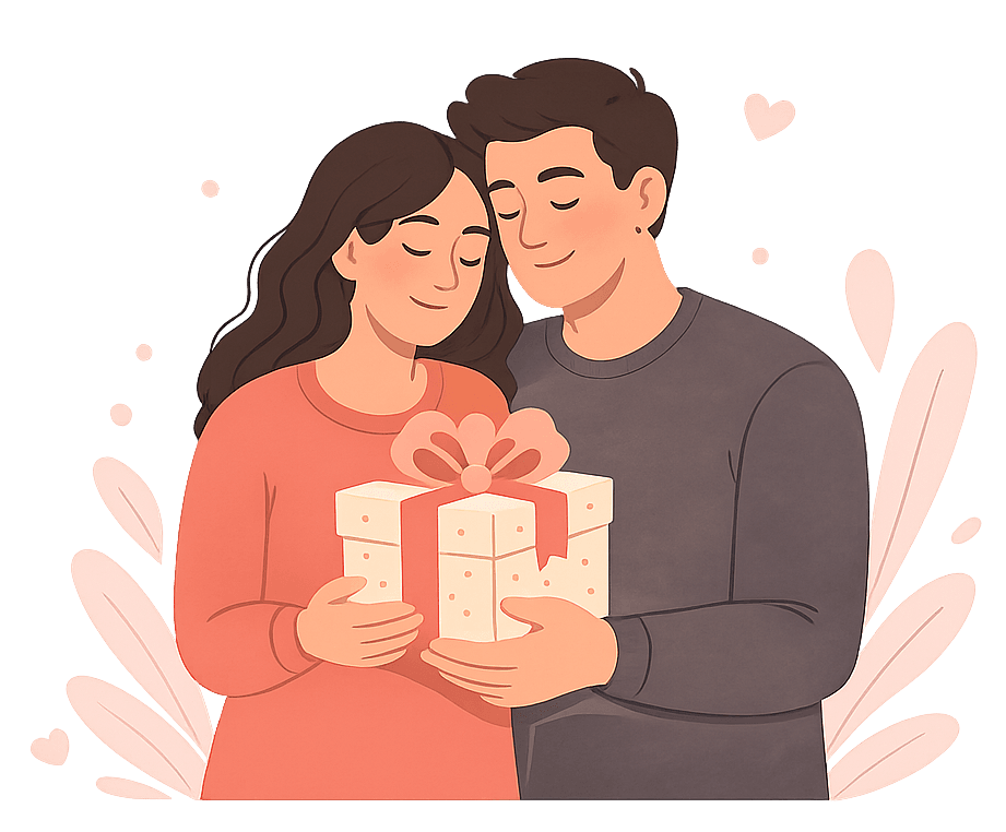 Couple holding a wrapped gift